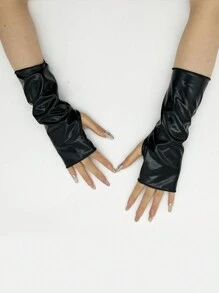 一双女士短款漆皮露指手套，服装配饰，亮面反光涂层皮革手套，适合夏季佩戴 - 彩色 - 查看 11