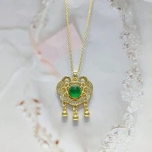 A Natural Chalcedony, Gold-Plated Craft Gem Inlaid Necklace Pendant, Fashion Jewelry, Women's Necklace Jewelry, Gem Necklace, Holiday Gift, Gift For Her. - Ruyi A4 - View 3