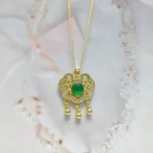 A Natural Chalcedony, Gold-Plated Craft Gem Inlaid Necklace Pendant, Fashion Jewelry, Women's Necklace Jewelry, Gem Necklace, Holiday Gift, Gift For Her. - Ruyi A4 - View 1
