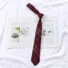 1 件格子条纹手工领带，日式风格，适合日常佩戴，校园风，毕业照拍摄男士领带