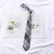 1 件格子条纹手工领带，日式风格，适合日常佩戴，校园风，毕业照拍摄男士领带