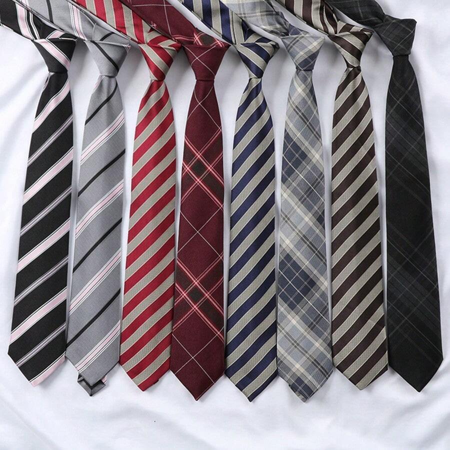 1 件格子条纹手工领带，日式风格，适合日常佩戴，校园风，毕业照拍摄男士领带
