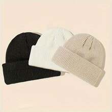 3 cái/bộ Unisex Mũ len Beanie Ngư dân cổ điển màu trơn Mũ len co giãn Mũ len có cổ tay cho nữ mùa đông thu - bộ ba mảnh - Xem 10