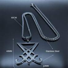 Sigil  Of Satan Stainless Steel Statement Necklace  Seal Of  LaVey Hidden Devil Long Necklace - Necklace - View 7