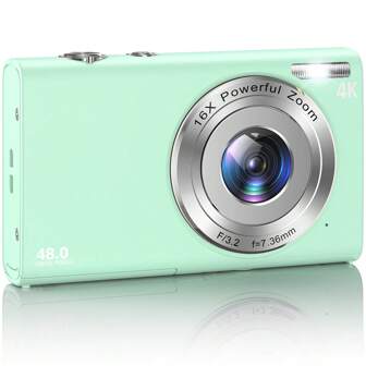 Nicamery Cameră digitală, Cameră video pentru vlogging Full HD 4K cu focalizare automată, Cameră digitală Point-And-Shoot de 48 de milioane de pixeli, Cu zoom 16X, Card de memorie de 32 GB, 2 baterii, Mini cameră portabilă, potrivită pentru adolescenți, adulți și începători