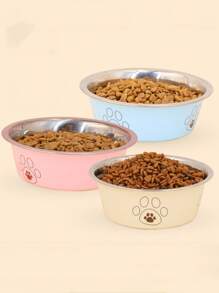 1pc Stainless Steel Pet Bowl With Paw Print, Anti-Tip And Skid-Proof Dog/Cat Bowl, Cartoon Pet Feeding Bowl For Cats And Dogs
