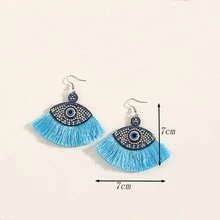 2pcs Bohemian  Earrings, Velvet Eye-Shaped Earrings With Tassels And Rhinestone Decoration, Suitable For Women And Girls