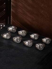 1 Tượng Phật Khắc Hoàng Đạo Trung Quốc 8 Nhẫn Phong Cách Retro, Unisex, Để Bảo Vệ, Cặp Đôi, Quà Tặng Cho Bạn Trai Và Bạn Gái, Tiệc, Đám Cưới, Đính Hôn, Trang Phục Hàng Ngày, Nhẹ Nhàng Và Đa Năng - Tám chiếc nhẫn hộ mệnh - Xem 10