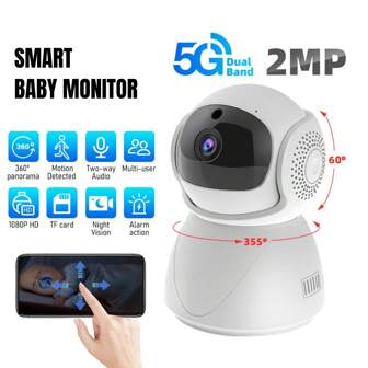 1 pieza Monitor inteligente inalámbrico de seguridad para bebés y mascotas en el hogar con cámara de visión nocturna, ángulo de visión amplio, rastreo automático, conexión remota móvil, zoom digital 4x y comunicación bidireccional, compatible con redes Wi-Fi de doble banda 2.4G/5G y resolución 1080P HD