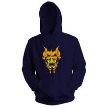 Blusa de Frio Moletom Tecido Premium Flanelado com Capuz Estampa Digital Unissex Careta Brava Amarela com Cabelo Despenteado de Dentes Afiados - Azul Marinho - Visão 1