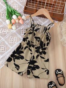 Young Girl Summer Holiday Floral Printed Strap Romper