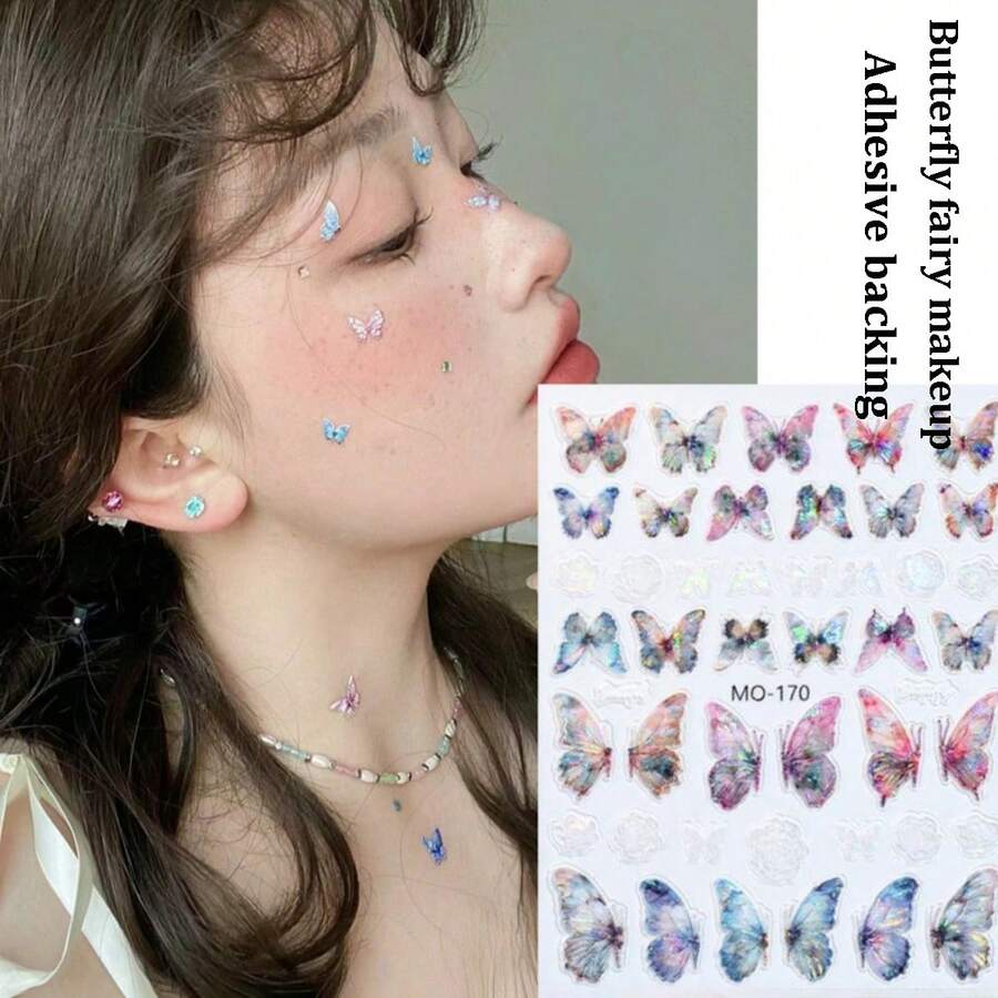 1/6 pezzi Adesivi a farfalla per make-up occhi per donne da prestazione sul palco, adesivi per make-up per occhi con farfalle per foto da donna, adesivi per il viso nelle attività della festa - Multicolore - Visualizzare 1