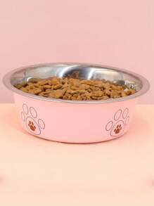 1pc Stainless Steel Pet Bowl With Paw Print, Anti-Tip And Skid-Proof Dog/Cat Bowl, Cartoon Pet Feeding Bowl For Cats And Dogs