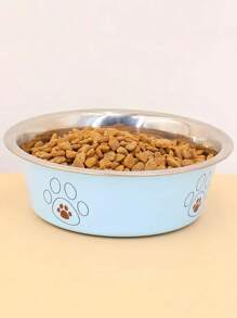 1pc Stainless Steel Pet Bowl With Paw Print, Anti-Tip And Skid-Proof Dog/Cat Bowl, Cartoon Pet Feeding Bowl For Cats And Dogs