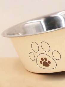 1pc Stainless Steel Pet Bowl With Paw Print, Anti-Tip And Skid-Proof Dog/Cat Bowl, Cartoon Pet Feeding Bowl For Cats And Dogs