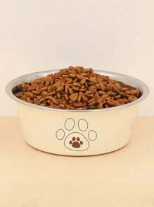 1pc Stainless Steel Pet Bowl With Paw Print, Anti-Tip And Skid-Proof Dog/Cat Bowl, Cartoon Pet Feeding Bowl For Cats And Dogs