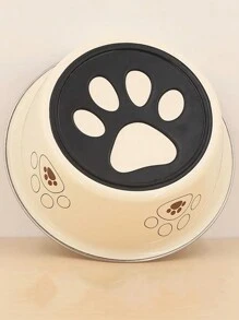 1pc Stainless Steel Pet Bowl With Paw Print, Anti-Tip And Skid-Proof Dog/Cat Bowl, Cartoon Pet Feeding Bowl For Cats And Dogs