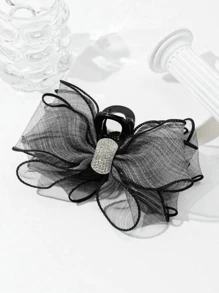 1 pieza Clip elegante para el cabello de mujer con doble capa de malla y cristales, adecuado para uso diario, clips para el cabello con lazo, pinzas para el cabello, sujetadores para el cabello, recogedor de cabello