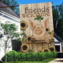 1入組歡迎朋友可愛豬花園旗，戶外農家裝飾亞麻雙面花園旗幟30x45cm，為家人和朋友帶來有趣的農家禮物，適用於花園旗幟禮物 - 多色 - 查看 6