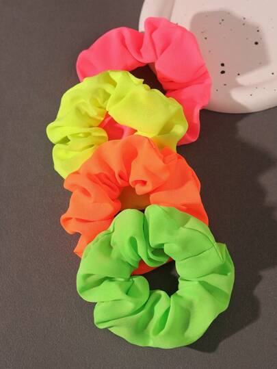 4pcs Bright Fluorescent Color Hair Tie/Headwraps For Women, School Scrunchies Scrunchy Hair Ties, Casual