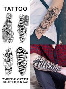 Tatouage temporaire de lettre anglaise avec décoration créative de style européen, imperméable à l'eau et à la transpiration, durée de 1 à 2 semaines, jus d'herbes réaliste et faux noir non réfléchissant tatouages ​​pour hommes, Autocollants de tatouage pour bras, poitrine, jambe, art corporel moderniste.