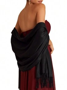 1pc Women Solid Color Silky Pashmina Shawl Wraps Soft Bride Bridesmaid Shawl For Formal Evening Party Wedding Accessories Women - A - View 19