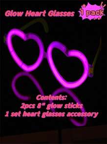 1pc Heart-Shaped LED Glasses + 1pc Neon Glasses, Glow In The Dark Party Favor Eyeglasses, Ideal For Adult Birthday Wedding New Year Party,Christmas
