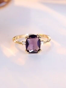 1 Stück eleganter lila Versprechen-Ring für Frauen mit zarter Krappenfassung, ovale Form, künstlicher Einzelring als Valentinstags-Geschenk, Muttertags-Geschenk - Ring - Übersicht 7