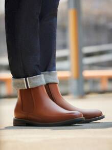 Men's Suede Leather Chelsea Boots Ankle Boots  Round Toe, Low Heel, Mid-Cut, All-Match Ankle Boots - NÂU-PU - Xem 4