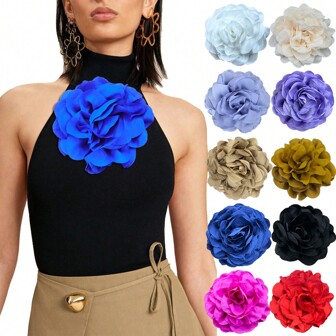 French Solid Color Pleated Fabric Brooch Camellia Light Luxury Exaggerated Party Party Couples Matching Color Clothing Accessories