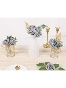 Silver Roses Artificial Flowers, Glitter Flowers Silver Foam Roses Glitter Roses Silver Roses With Stem For DIY Wedding Bridal Bouquet Home Party Decoration(Silver), Valentine Day, Gift - Multicolor - View 4