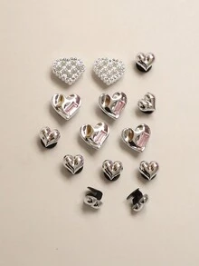 14 chiếc Bộ trái tim giả ngọc trai & kim cương giả hình trái tim tông màu bạc, Giày dép thời trang Trang trí DIY, Phong cách công chúa Thích hợp cho phụ nữ, sinh viên, guốc, túi xách và quần áo phù hợp - Bạc - Xem 2