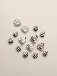 14 chiếc Bộ trái tim giả ngọc trai & kim cương giả hình trái tim tông màu bạc, Giày dép thời trang Trang trí DIY, Phong cách công chúa Thích hợp cho phụ nữ, sinh viên, guốc, túi xách và quần áo phù hợp - Bạc - Xem 5