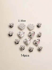 14 chiếc Bộ trái tim giả ngọc trai & kim cương giả hình trái tim tông màu bạc, Giày dép thời trang Trang trí DIY, Phong cách công chúa Thích hợp cho phụ nữ, sinh viên, guốc, túi xách và quần áo phù hợp - Bạc - Xem 3