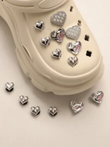 14 chiếc Bộ trái tim giả ngọc trai & kim cương giả hình trái tim tông màu bạc, Giày dép thời trang Trang trí DIY, Phong cách công chúa Thích hợp cho phụ nữ, sinh viên, guốc, túi xách và quần áo phù hợp - Bạc - Xem 1