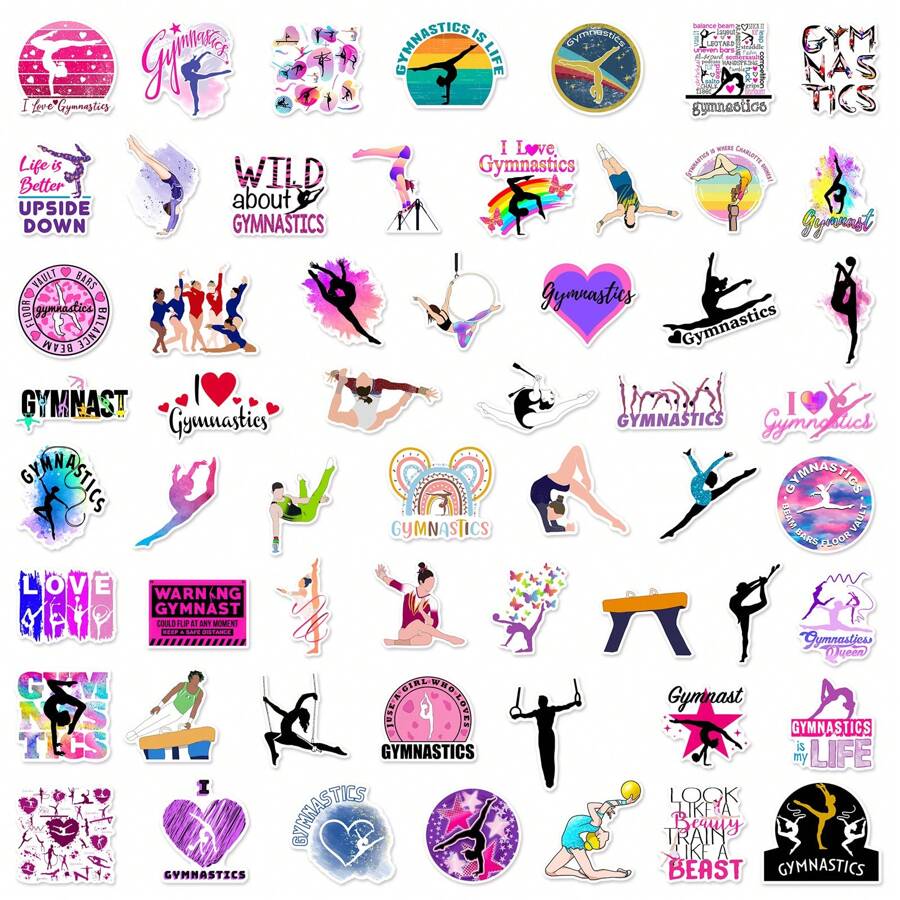 50pcs Gymnastics Sport Series Waterproof Graffiti Sticker Set For Suitcases, Cell Phones, Notebooks, Laptops, Helmets, Skateboards, DIY Decoration, Creative Stickers Back To School School Supplies - Multicolor - View 1