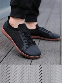 Unisex Fashionable Casual Shoes, Wide-Toed Soft Bottom Slip-Resistant Comfortable Breathable White Sneakers, Campus Style For Young Adults And Students - Black-brown - View 3