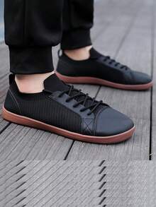 Unisex Fashionable Casual Shoes, Wide-Toed Soft Bottom Slip-Resistant Comfortable Breathable White Sneakers, Campus Style For Young Adults And Students - Black-brown - View 2