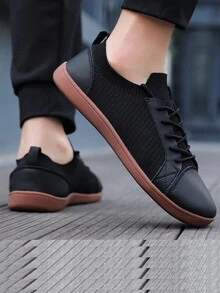 Unisex Fashionable Casual Shoes, Wide-Toed Soft Bottom Slip-Resistant Comfortable Breathable White Sneakers, Campus Style For Young Adults And Students - Black-brown - View 5