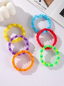 6pcs Multicolor Acrylic Beaded Bracelet With Star Charm For Daily Outfit Accessorizing