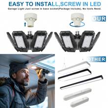 Luces LED para garaje, paquete de 2 unidades/1 pieza, luz de tienda LED de 180W, luces de techo de garaje LED de 18000LM con 6+1 paneles deformables, base E26/E27 para almacén, garaje o taller - tamaño - Ver 5