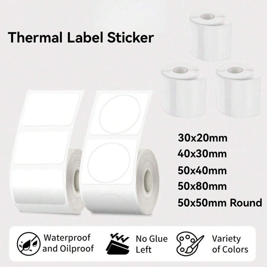 熱敏標籤打印紙，白色正方形自粘熱敏紙，可與M110 M120 M200 M220標籤打印機兼容，白紙黑字，一盒1捲 - White Thermal Label Sticker - 查看 1