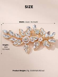 1入組簡約奢華風格女性金屬髮夾，鑲嵌鋯石的葉子設計，尖角造型夾子，歐美婚禮新娘伴娘髮飾頭飾 - 彩色 - 查看 11