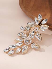 1入組簡約奢華風格女性金屬髮夾，鑲嵌鋯石的葉子設計，尖角造型夾子，歐美婚禮新娘伴娘髮飾頭飾 - 彩色 - 查看 8