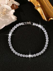 2 chiếc vòng tay tennis tròn đính đá Zirconia lấp lánh, có thể điều chỉnh kích thước, phù hợp cho phụ nữ và bé gái đeo hàng ngày. - Bạc - Xem 5