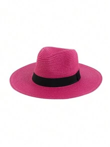 1pc Unisex Fashionable Black Braid Band Panama Hat Sun Hat For Beach - Straw Hat - View 2