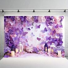 1 pièce Toile de fond en polyester à motif floral et papillon pour mariages et anniversaires, usage polyvalent sans électricité - thème de fleurs et papillons violets pour les occasions d'automne, d'hiver et de Noël