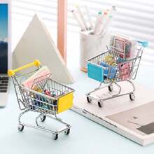 1pc Mini Simulation Supermarket Shopping Cart, Hand Push Cart, Pretend Play Model Toy, Storage Cart - Multicolor - View 5