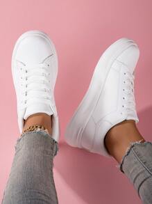 新品女款厚底白色運動鞋，時尚百搭，舒適柔軟，防滑耐磨，適合旅行穿著 - 白色 - 查看 4