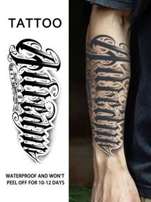 Tatouage temporaire de lettre anglaise avec décoration créative de style européen, imperméable à l'eau et à la transpiration, durée de 1 à 2 semaines, jus d'herbes réaliste et faux noir non réfléchissant tatouages ​​pour hommes, Autocollants de tatouage pour bras, poitrine, jambe, art corporel moderniste.
